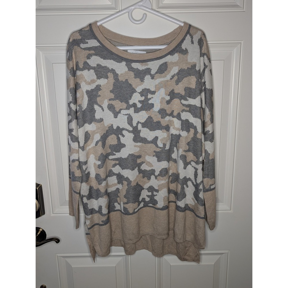 New Directions Womens XL Neutral Desert Camo Oversized Rayon Knit Sweater NWT